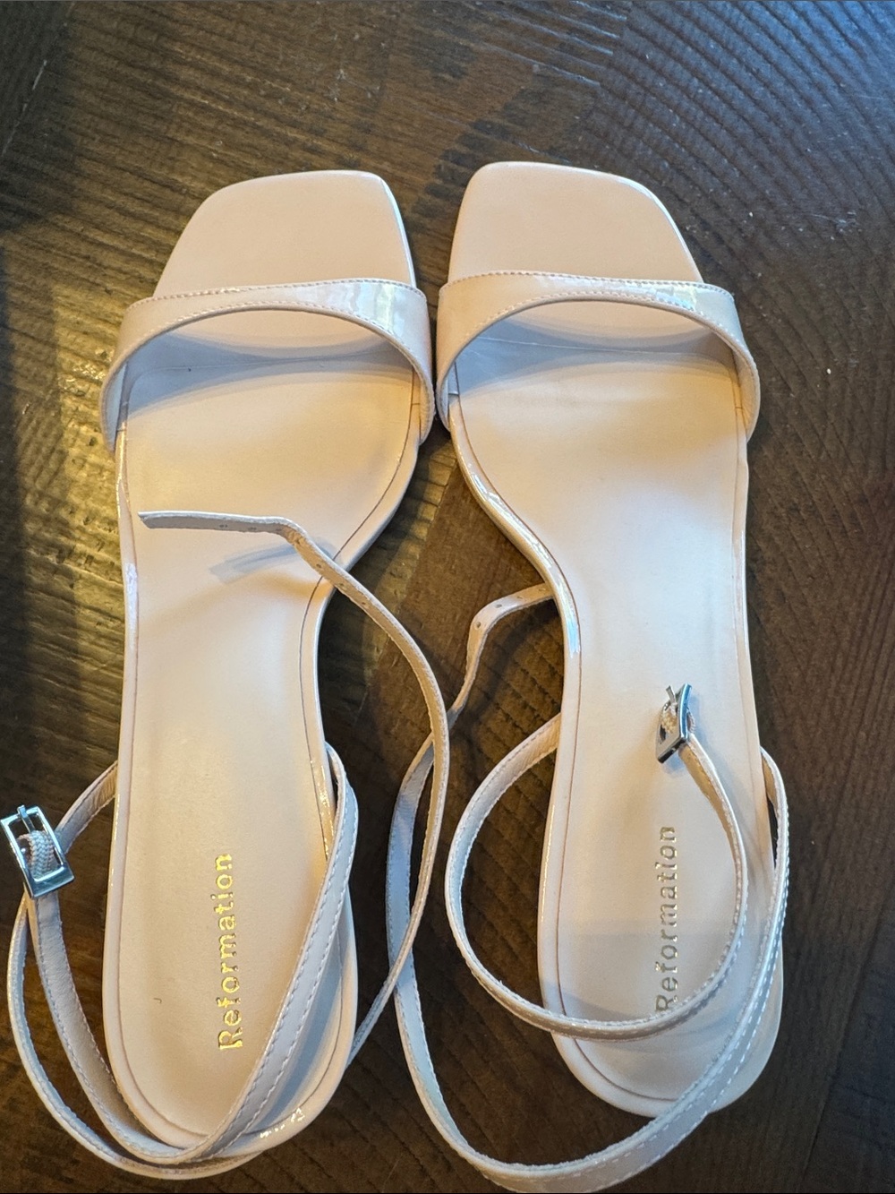 Reformation Sage Heeled Sandal - Alabaster Patent (Size 9)